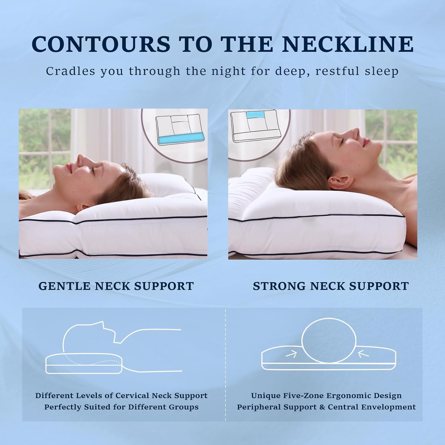 Skiennix Goose Down Pillow - Ergonomic Cervical Neck Pain Relief | Soft Cotton Cover, 16.5x26 Inch