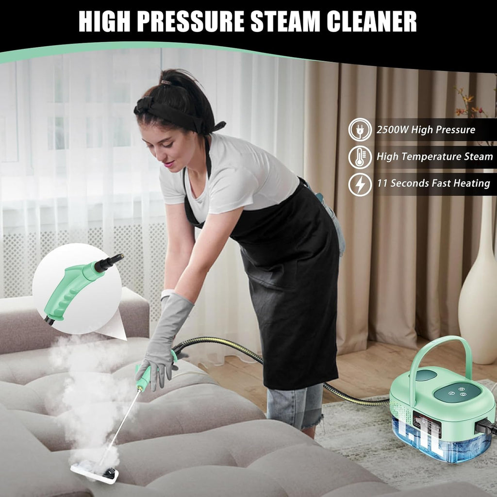 Skiennix Handheld Steam Cleaner - Portable Touch Screen Steamer for Home & Car Detailing | Green