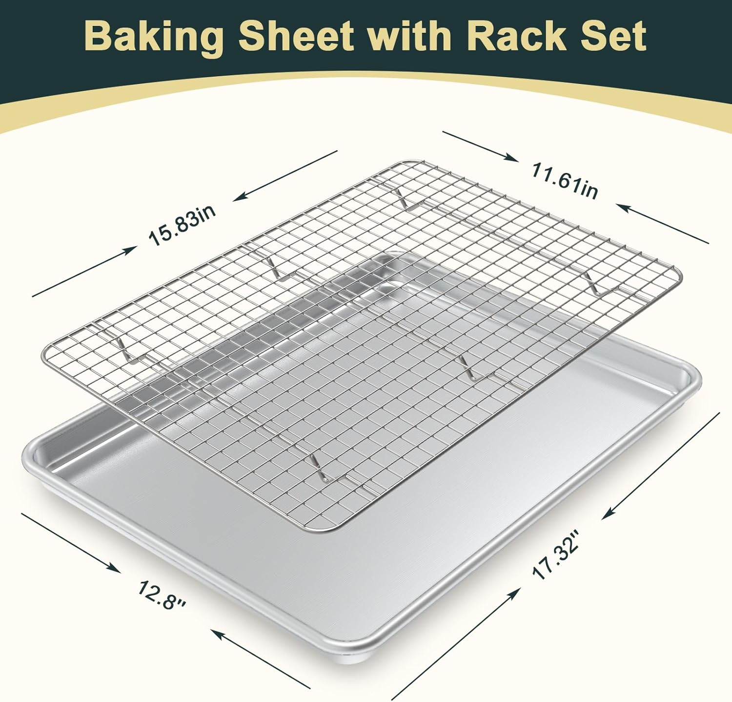 Wildone Baking Sheet Set - Commercial Quality Nonstick Cookie Pans with Cooling Racks | Half Sheet Size, Heavy Duty