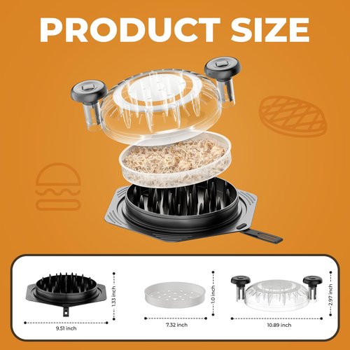 Cleangor Chicken Shredder Tool Twist Large, BPA Free Meat Shredder with Ergonomic Handle, Non-Slip Food Shredder Tool for Pork, Beef, Set of Chicken Breast Shredder with Brush & Fork (1, Black)