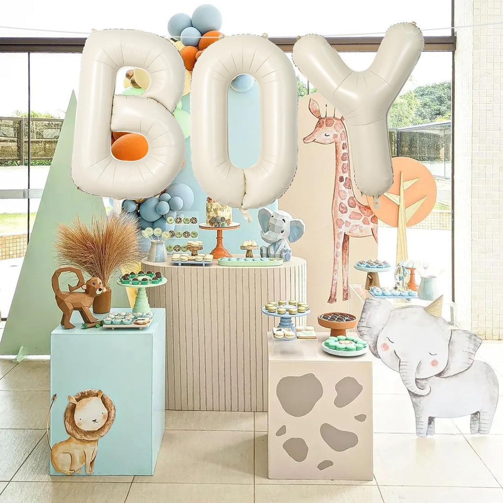 Skiennix 40-Inch Beige Boy Balloons - Large Cream White Sand Alphabet Letters for Gender Reveal & Birthday Parties