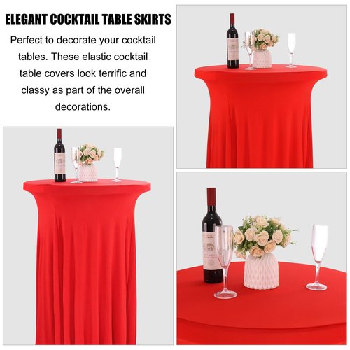 JALANCY 4 Packs 32 x 43 Inch Spandex Round Cocktail Table Skirts Stretch Cocktail Table Cover Fitted High Top Tables for Wedding Bar Party Banquet (Red)