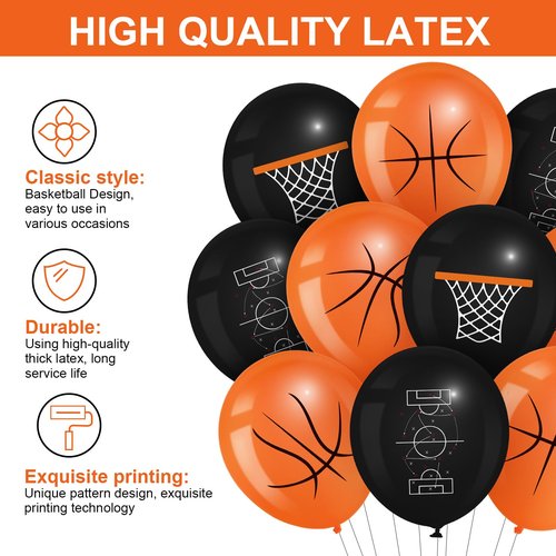 Censen 45 Pieces Basketball Balloons Party Decorations 12 Inch Basketball Latex Balloons for Sports Themed Birthday Party Decoration Supplies