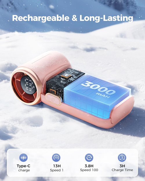 SWEETFULL Handheld Turbo Fan, 100-Speed Mini Fan with Digital Display, 12H Rechargeable Cooling, Portable for Travel & Outdoor Pink