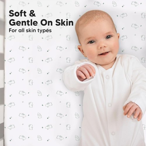 KeaBabies Baby Crib Sheets - Soft & Cozy 2-Pack Fitted Bamboo Toddler Bed Sheets | 52x28, Neutral Bunnies