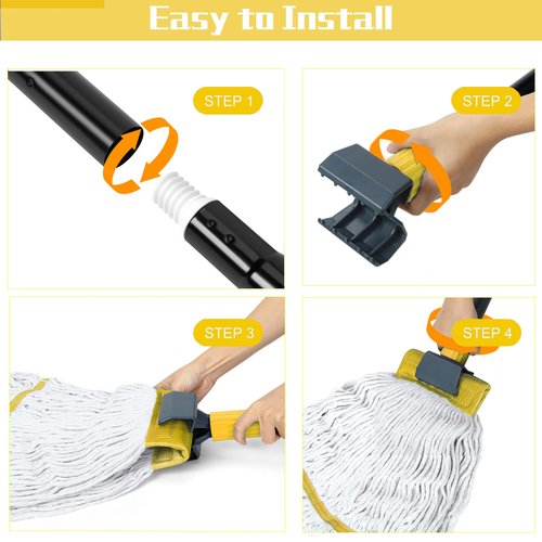 SOBONNE Commercial Mop Handle Heavy Duty, Industrial Mop Stick with Jaw Clamp Wet Gripper Mops Head Replacement Holder for Floor Cleaning