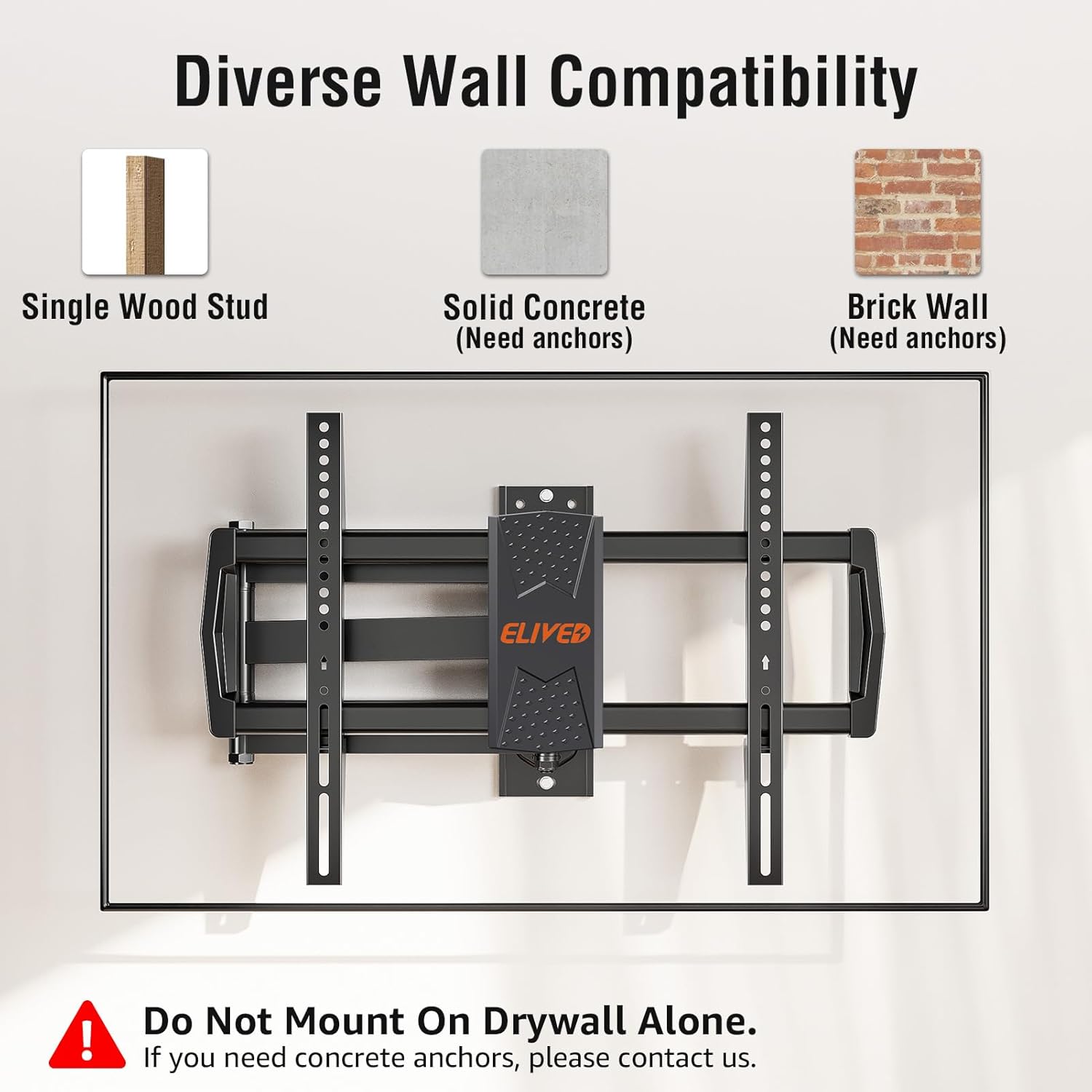 **ELIVED Long Arm TV Mount - Articulating Wall Bracket for 42-75 Inch TVs | 32" Extension, Swivel & Tilt, 99 lbs Capacity**
