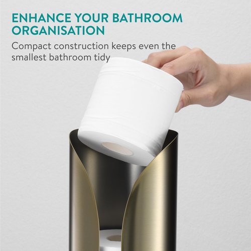 Navaris Toilet Roll Holder, Stainless Steel - Free Standing Storage Box for Up to 3 Loo Paper Rolls - Toilet-Roll Holders for Bathroom Organisation - Minimalist Design, Matte Gold