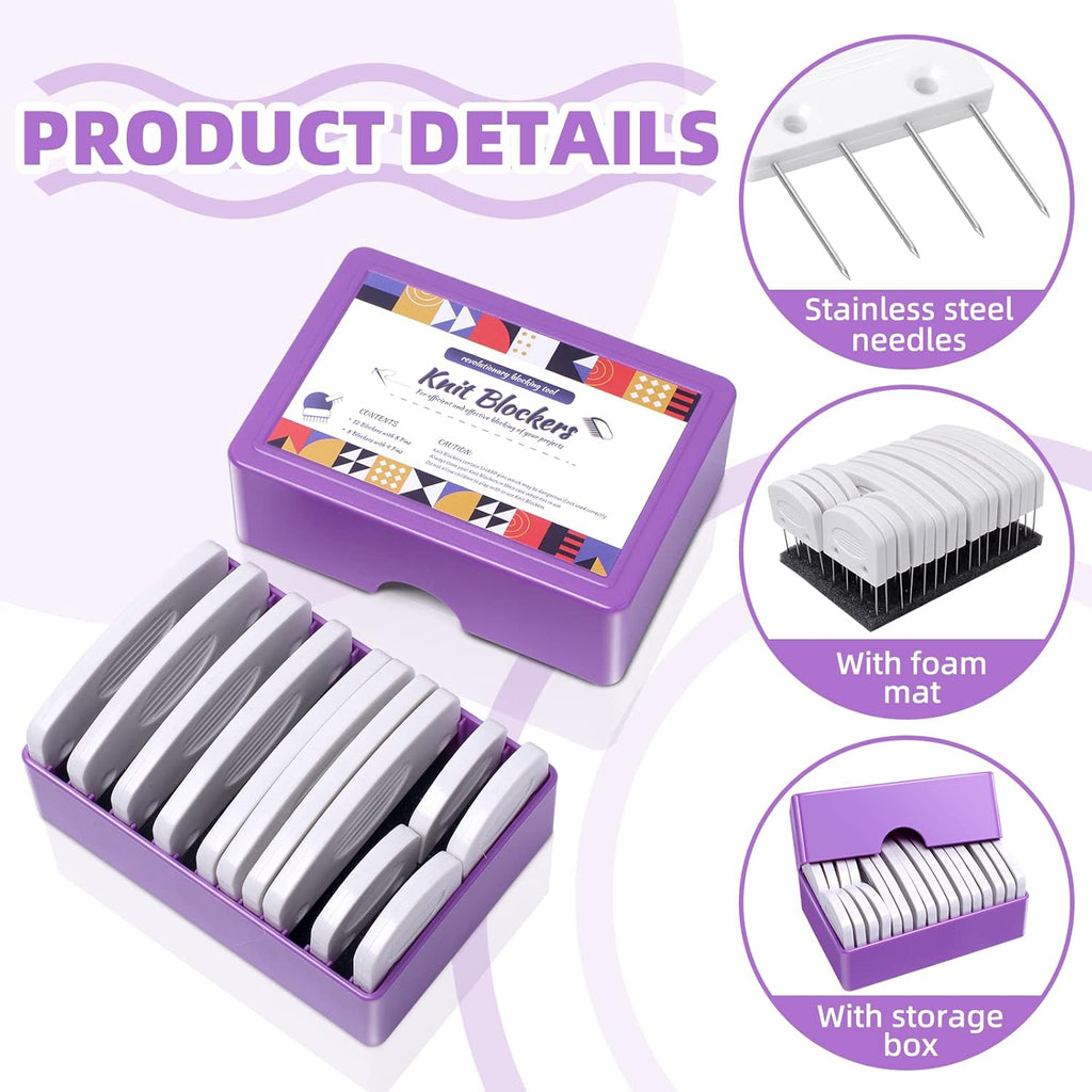 Skiennix Knit Blockers Kit - 20Pcs Blocking Combs & Pins for Knitting, Crochet, Lace Projects