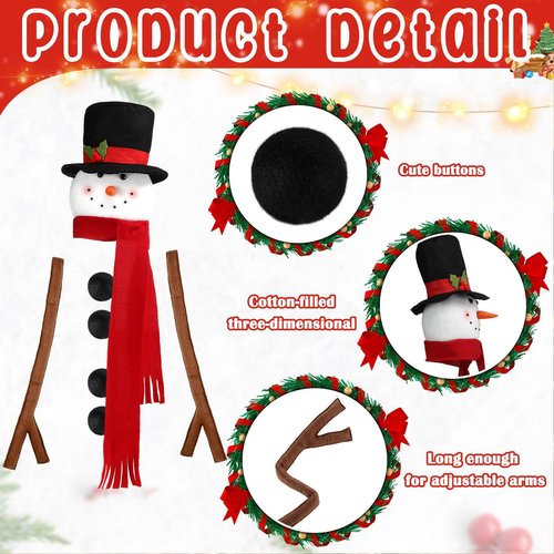 Syhood Snowman Christmas Tree Topper Large Holiday Funny Plush Stuffed Hanging Ornaments with Arms, Legs, Belt, Scarf for Christmas Tree Decorations Wine Bottle Curtain Xmas Home Decor