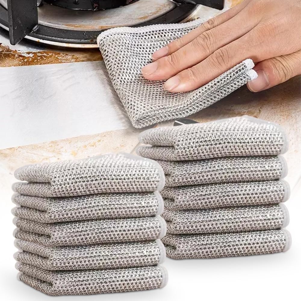 Skiennix Multifunctional Wire Dishcloths - Premium Non-Scratch Dishwashing Rags (10 Pack) for Wet & Dry Cleaning