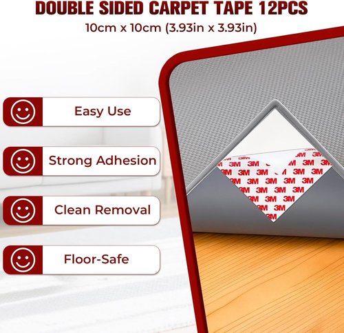 12PC Heavy Duty Carpet Tape by [Brand Name] - Double-Sided Non-Slip Adhesive for Area Rugs