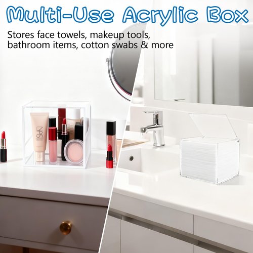 Clear Acrylic Disposable Face Towel Holder-Compatible with Clean Skin Club Facial Towel XL, Acrylic Face Towelette Storage Box Container, Cosmetic Organizer for Bathroom Countertop Storage