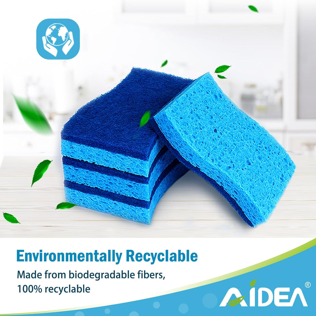 AIDEA Non-Scratch Scrub Sponges - 6 Count | Fast Cleaning Power for Non-Stick Cookware & Dishes