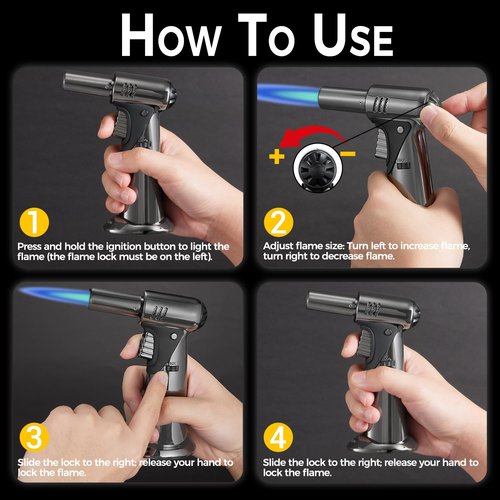 Butane Torch, Butane Refillable Kitchen Cooking Torch, Torch Lighter with Safety Lock And Adjustable Flame For BBQ, Baking, Brulee Creme, Crafts and Soldering(Butane Gas Not Included)