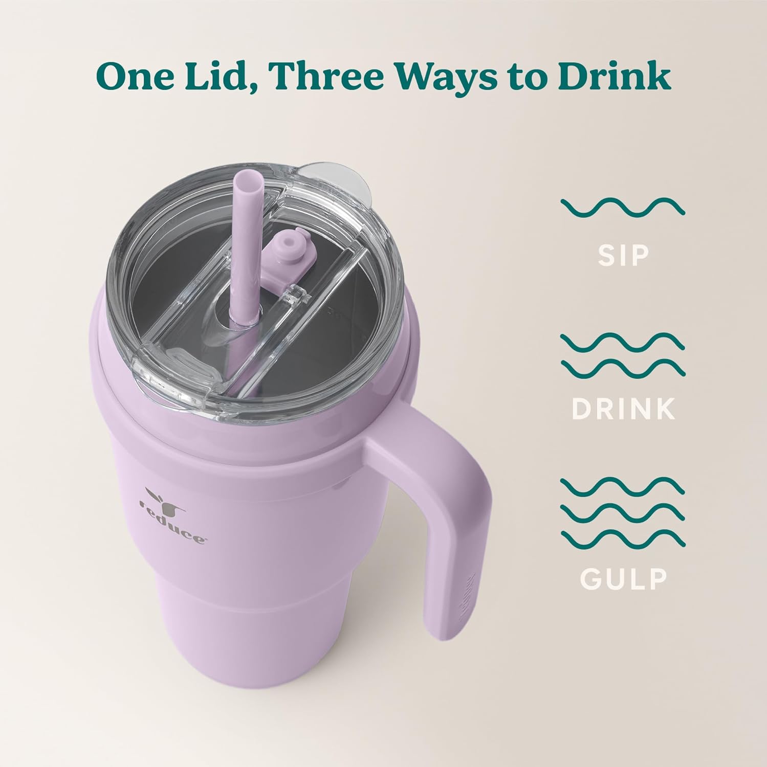 REDUCE 40 oz Stainless Steel Tumbler - Insulated Travel Mug with Handle & Reusable Straw | Keeps Drinks Cold 24 Hrs, Dishwasher Safe - Lilac Bud