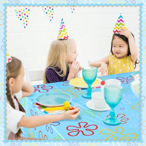 Joottuan 3 Pcs Sponge Birthday Party Decorations Blue Ocean Flower Tablecloth 54 x 108 Inch Disposable Happy Birthday Table Cover for Rectangle Table Baby Shower Party Supplies
