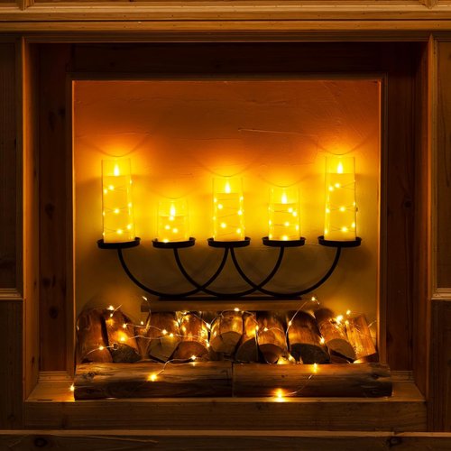 Homemory Flameless Candles - Battery Operated LED Candles with Fairy Lights & Remote Control | Ivory Set of 5 (5" 6" 8" 8")