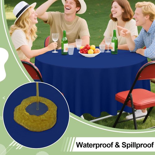 Misaya 84" Round Waterproof Disposable Plastic Tablecloths - 4 Packs of Sturdy, Leakproof Covers for Parties & Picnics | Navy