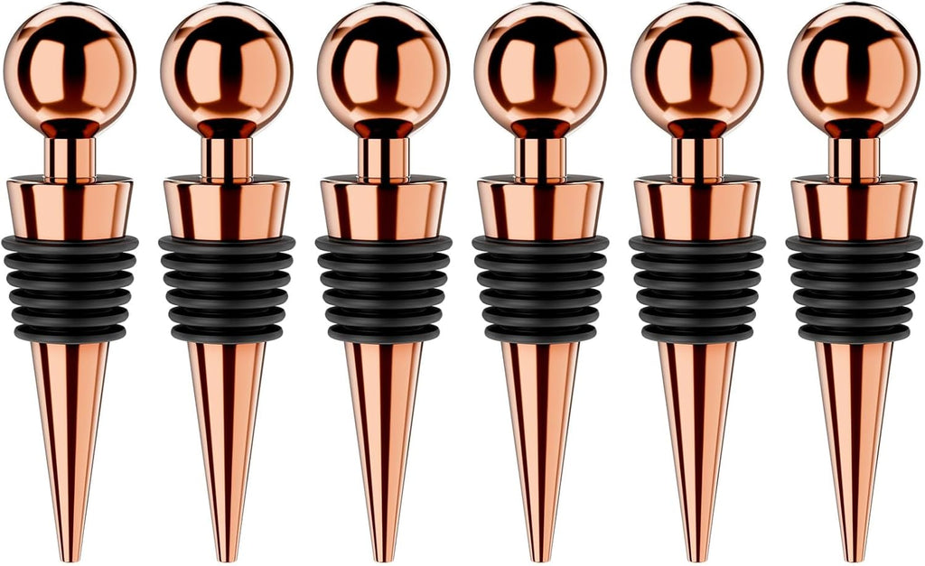 Wine Stoppers for Wine Bottles 6Pcs Vacuum Wine Bottle Stopper with Silicone Reusable Wine Corks, Leak proof Keep Fresh Suitable for Standard (Goldrose, 6 Pack)