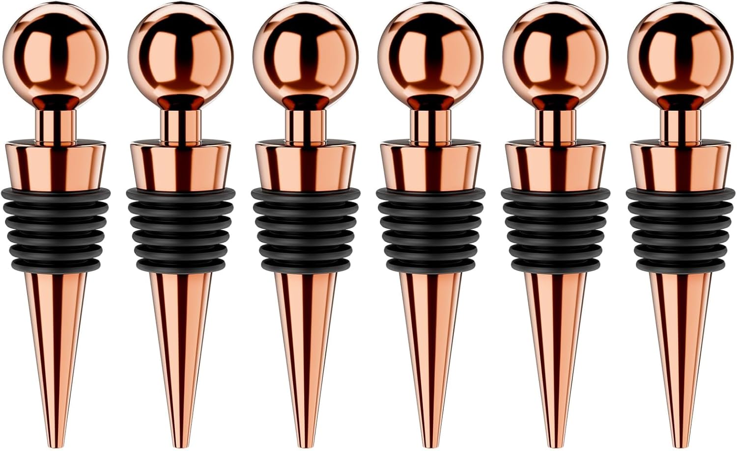 Wine Stoppers for Wine Bottles 6Pcs Vacuum Wine Bottle Stopper with Silicone Reusable Wine Corks, Leak proof Keep Fresh Suitable for Standard (Goldrose, 6 Pack)