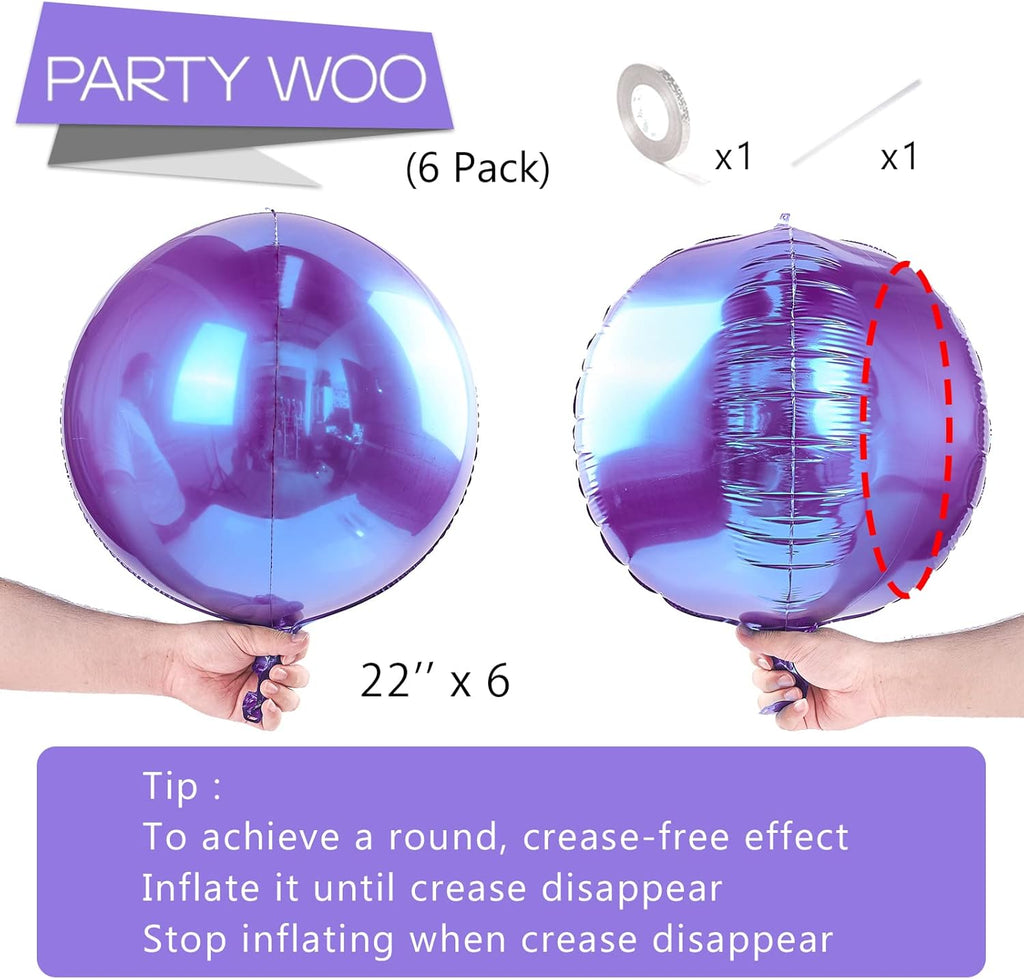 PartyWoo Metallic Purple Foil Balloons - 22 Inch Jumbo Round Mylar Balloons for Halloween & Birthday Decor