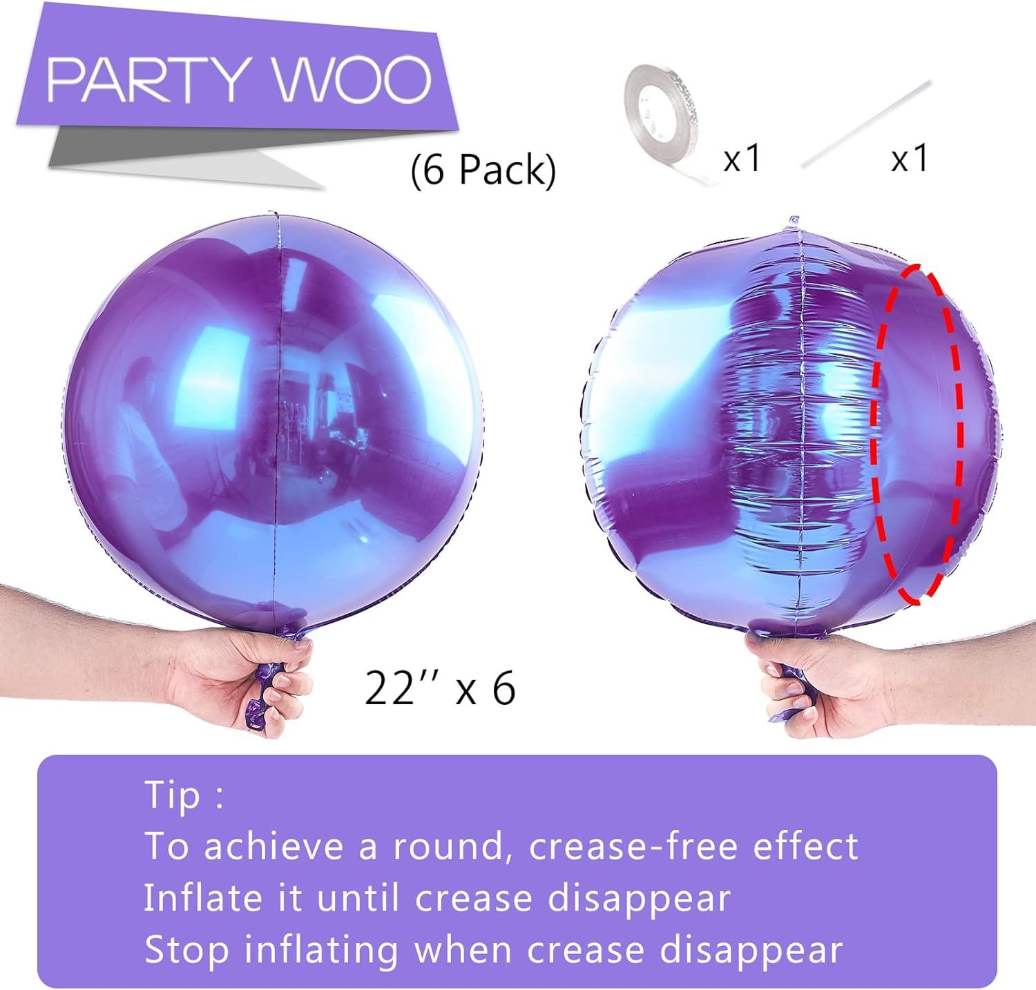 PartyWoo Metallic Purple Foil Balloons - 22 Inch Jumbo Round Mylar Balloons for Halloween & Birthday Decor