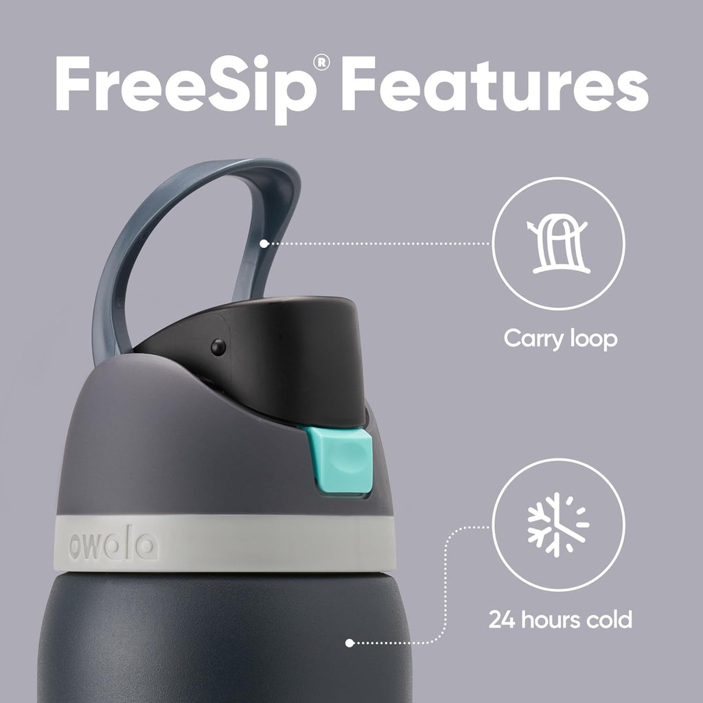 Owala FreeSip 32 oz Insulated Stainless Steel Water Bottle - BPA-Free with Straw | Foggy Tide Color for Sports & Travel