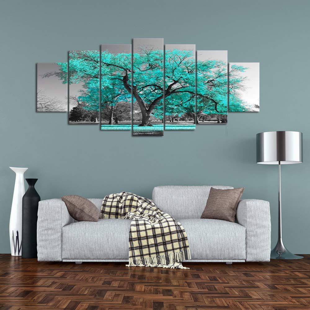 Visual Art Decor Large Canvas Wall Art Teal Tree Landscape Wall Art Turquoise Tree Painting Framed Arwork Living Room Bedroom Home Office Decoration, Framed 70inx32in
