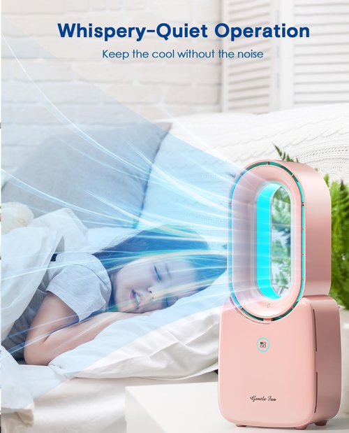 let'me Desk Fan, 11.8 Inch Bladeless Fan Mini Office Fan 4 Speeds with 5-Colors Ambient Light, USB Table Fan Small Quiet for Home, Bedroom,Dorm