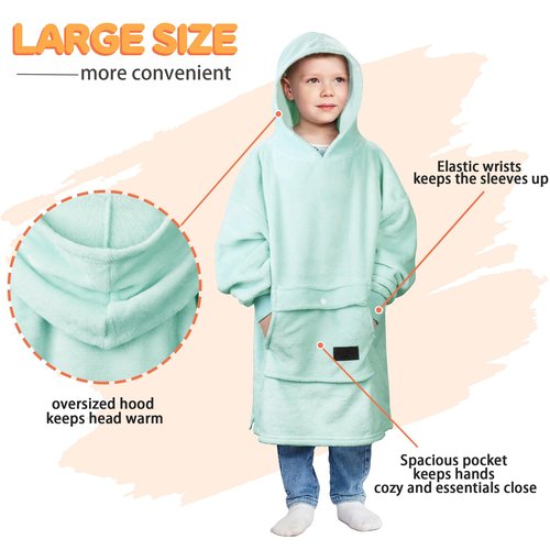 Catalonia Wearable Blanket Hoodie for Kids, Oversized Wearable Fleece Pullover with Large Front Pocket, Ages 4-12, Christmas Gifts for Kids
