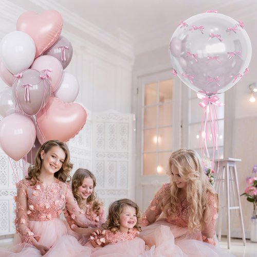 Pastel Pink and White Balloons Heart Shape Balloons, Light Baby Dusty Pink White Coquette Party Decorations with 18 inch Clear Heart Mylar Balloon for Princess Girl Just Want to Be One Birthday Decor
