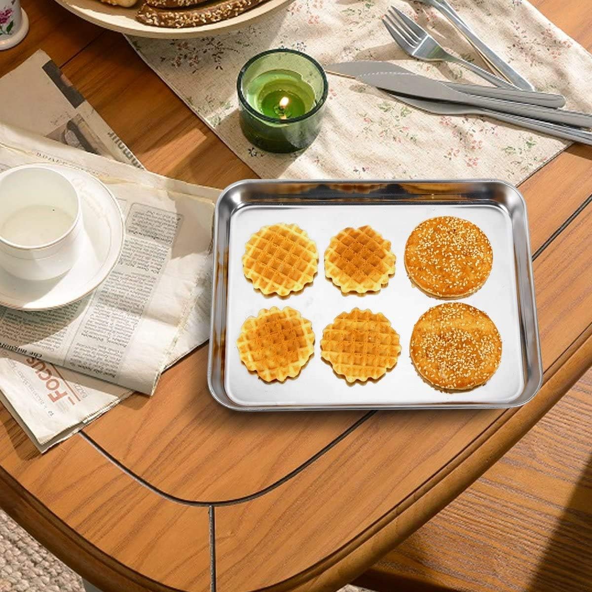 Wildone Sheet Pan Set - 12 PCS Heavy-Duty Stainless Steel Baking Trays | Dishwasher Safe, 9 x 6.7 x 1 Inches