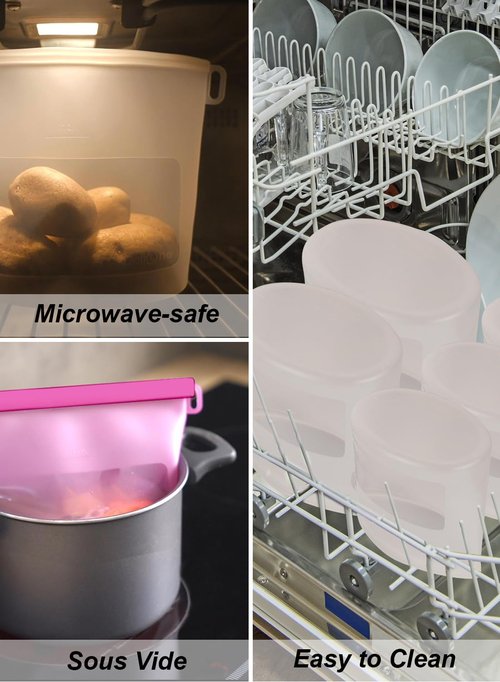 Reusable Premium Silicone Food Storage Bags 4 Pack with 2 Snack and 2 Sandwich Bags, Multi-Use & Sous Vide Stand-Up Pouches for Soup and Leftovers, Microwave, Dishwasher and Freezer Safe, BPA Free