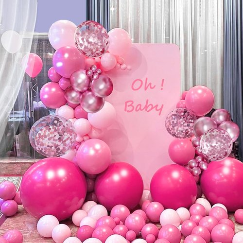MEBAY Pink Balloon Arch Kit, 146 PCS Hot Pink Light Pastel Pink Metallic Balloons Garland with Confetti for Bridal Baby Shower Birthday Princess Wedding Party Decorations