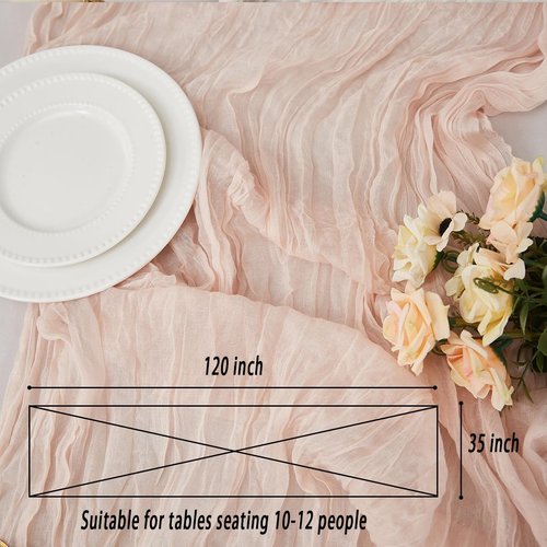 Cheesecloth Table Runner by Dusty Pink - 120 Inch Boho Rustic Design for Weddings & Parties