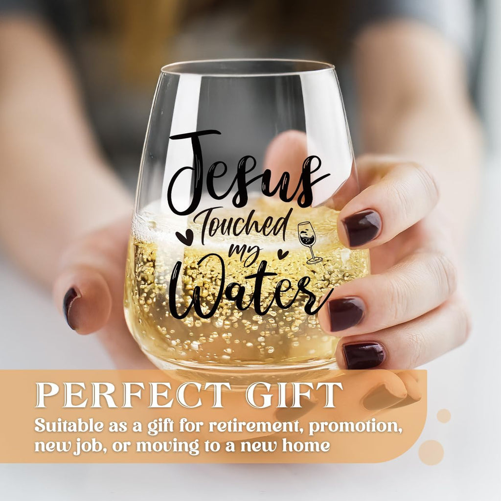 Touched My Water Wine Glasses, Funny Inspirational Gift for Women Gifts for Mom Birthday Father's Day Friendship Retirement Easter Gifts (Clear-Touched Water)