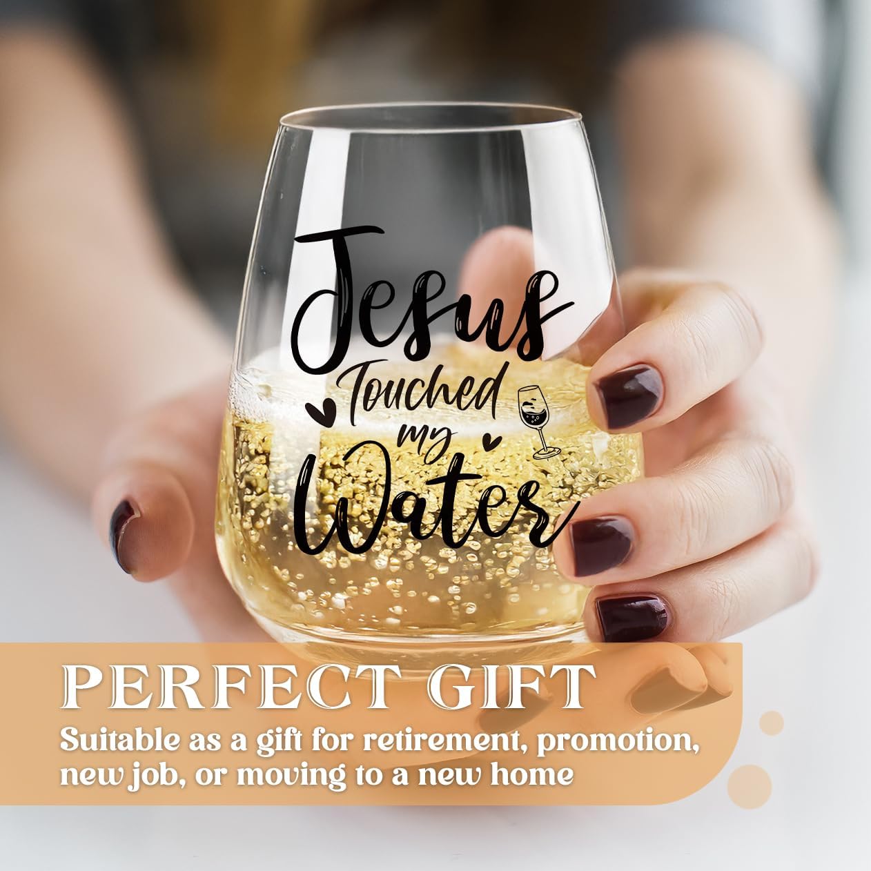 Touched My Water Wine Glasses, Funny Inspirational Gift for Women Gifts for Mom Birthday Father's Day Friendship Retirement Easter Gifts (Clear-Touched Water)
