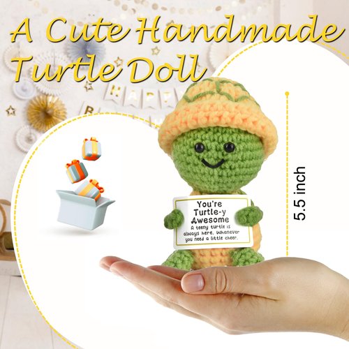 Positive Turtle Crochet,Handmade Mini Positive Crochet Animals Turtles Gift,You're Turtle-Y Awesome Emotional Support Christmas,Birthday, Appreciation Thank You Gift for Coworker,Friend,Teacher