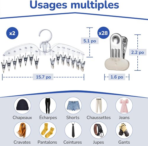 Antimbee Legging Hangers - Clear Pants Organizer with Large Clips | 2-Pack for Space-Saving Closet Storage