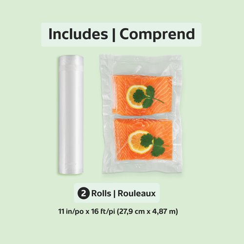 FoodSaver 11" x 16' Vacuum Seal Rolls with BPA-Free Multilayer Construction for Food Preservation, 2-Pack