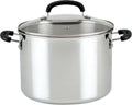 Farberware Brilliance Stainless Steel Stockpot - 8 Quart, Induction Ready, Dishwasher Safe, Glass Lid