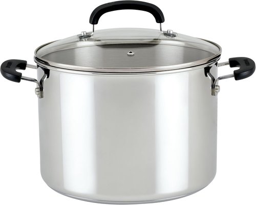 Farberware Brilliance Stainless Steel Stockpot - 8 Quart, Induction Ready, Dishwasher Safe, Glass Lid