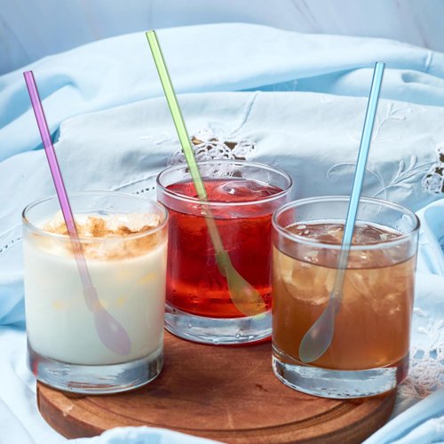 8 PCS Hard Plastic Spoon Straws, 9.3 Inch Reusable Straw Spoons Detachable Drinking Straws Snow Straw Spoon, Assorted Colors