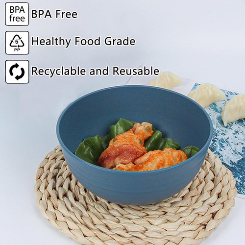 Unbreakable Wheat Straw Cereal Bowls Set of 4, 24 OZ Microwave and Dishwasher Safe Lightweight Soup and Salad Bowl Sets, Reusable Dessert Bowls for Rice, Pasta, Snack, Fruit, BPA Free (Dark Blue)