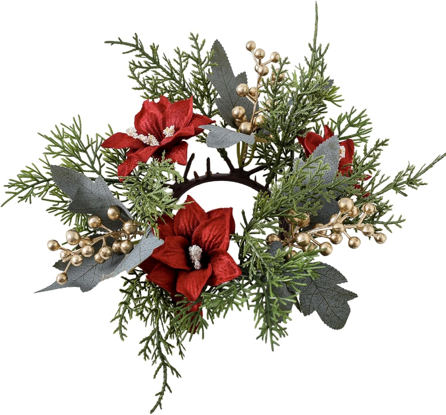 Regine Switzerland Christmas Candle Rings - Elegant Gold Berries & Pine Needles | 2-Piece Set for Holiday Decor