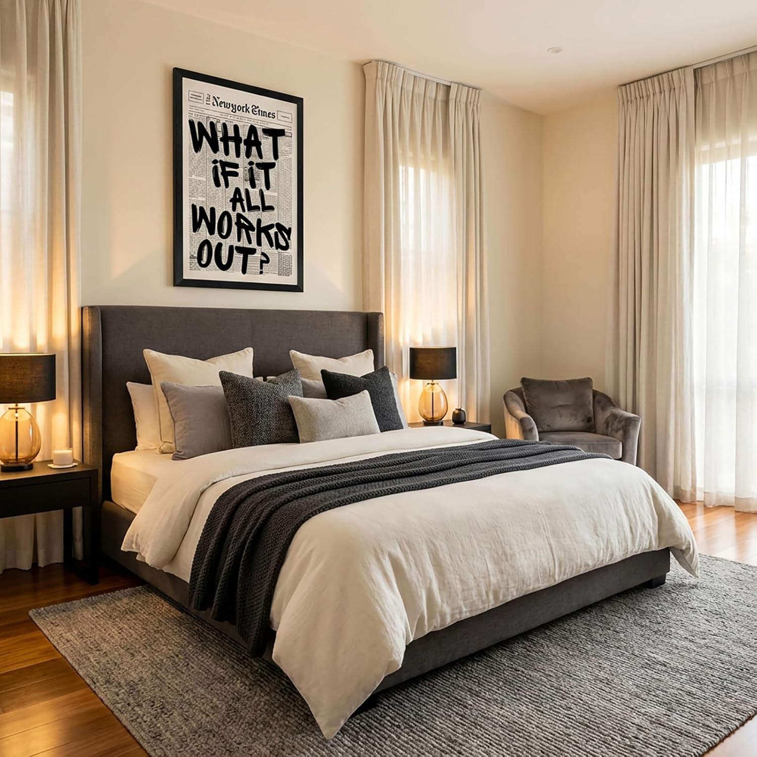 Skiennix 16x20 Inch Black Frame - "What If It All Works Out" Canvas Wall Art | Inspirational Motivational Decor