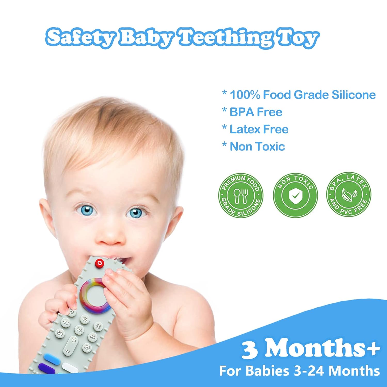 ROBBEAR Baby Teething Toys - Food Grade Silicone Teethers in Fire TV Remote Shape | BPA Free, Black