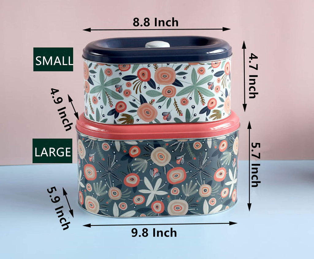 TUSIMI Tin Cookie Snack Jars Biscuit Storage Tin Canister Cookie Jar Home Kitchen Food Gifts Storage Containers with Lid for Biscuit Cookie Chocolates Toddler | Food-Safe (Floral D)