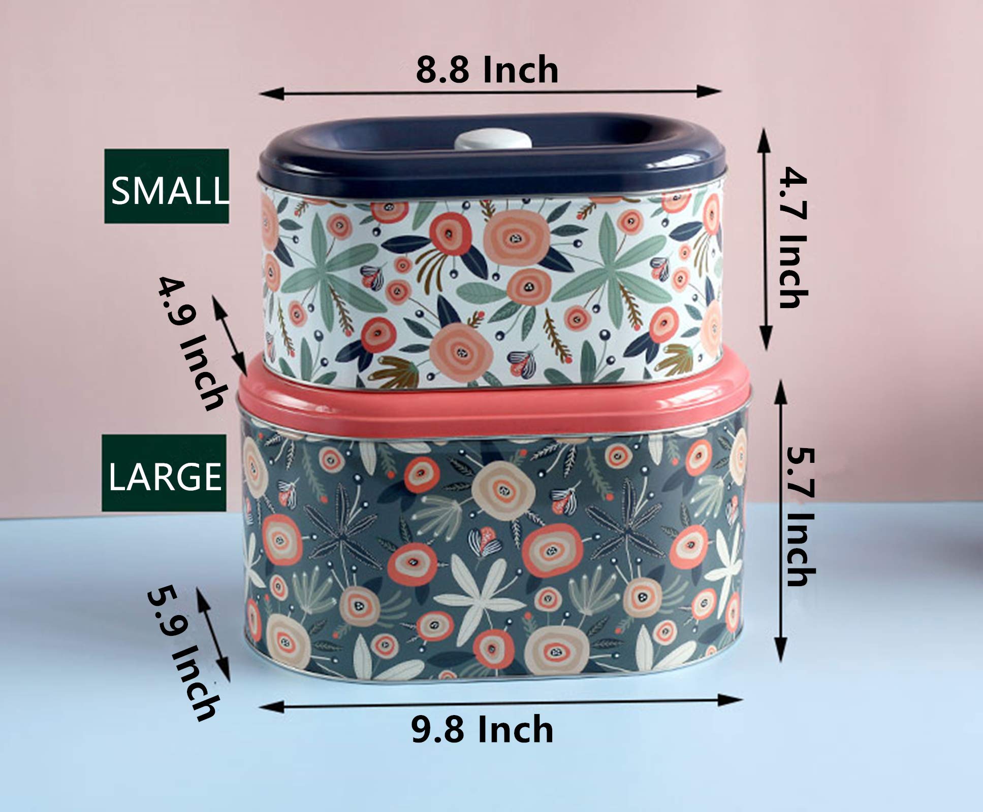 TUSIMI Tin Cookie Snack Jars Biscuit Storage Tin Canister Cookie Jar Home Kitchen Food Gifts Storage Containers with Lid for Biscuit Cookie Chocolates Toddler | Food-Safe (Floral D)